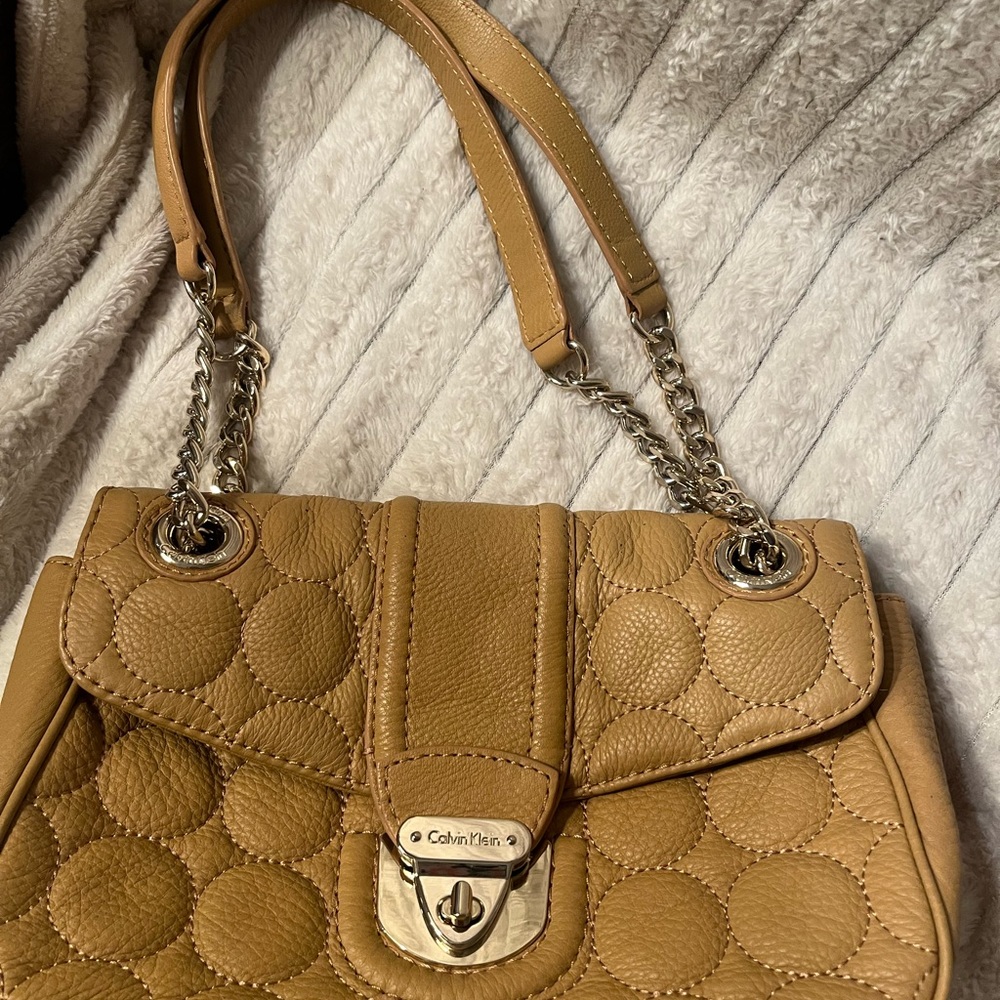 Calvin Klein Camel Quilted Shoulder Bag